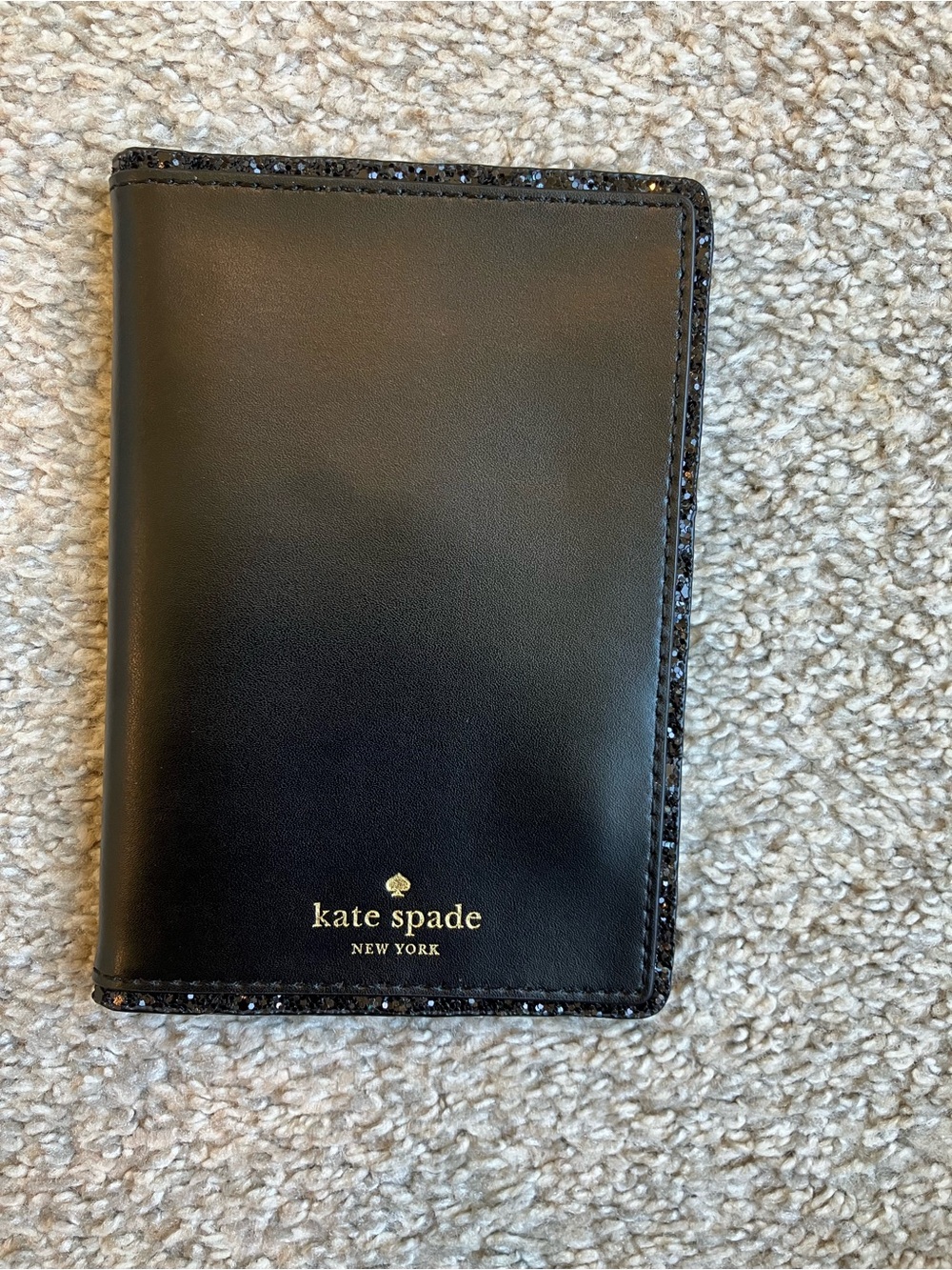 kate spade Black Leather Passport/Card Sleeve with Gold Logo